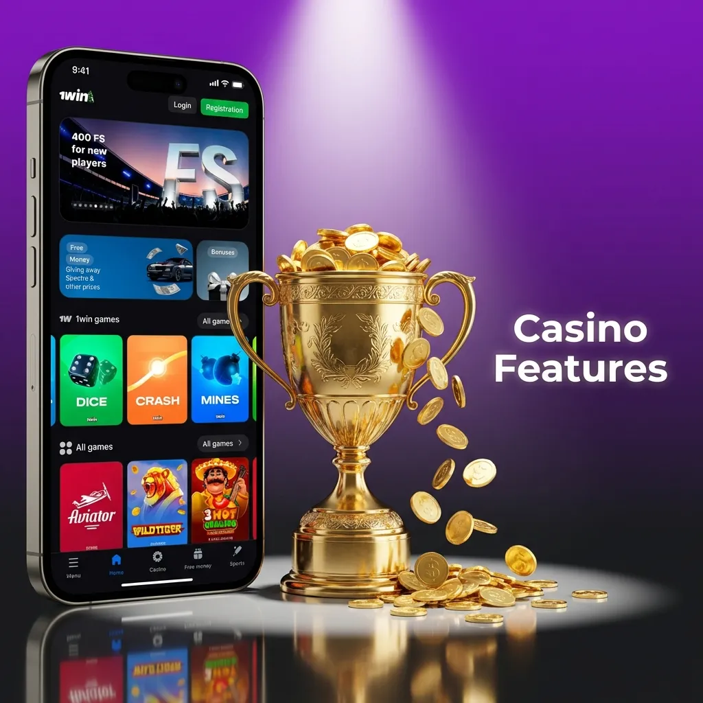 Casino interface displaying slots, table games, and live dealer options from top gaming providers