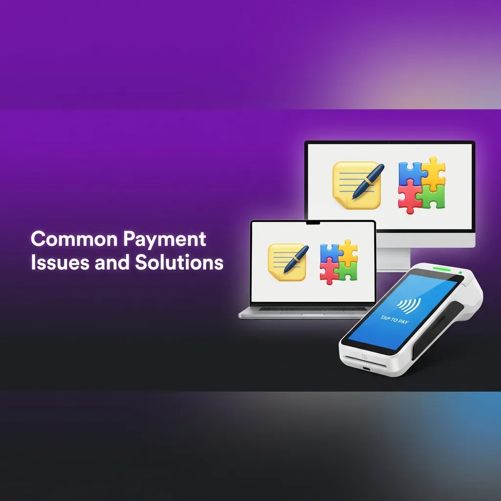 Illustration showing common payment problems with checkmarks and error symbols for deposits and withdrawals
