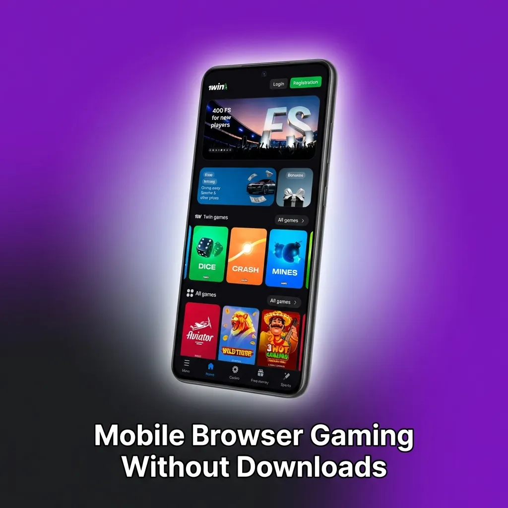 Mobile gaming interface on smartphone screen showing instant browser-based access without app download required