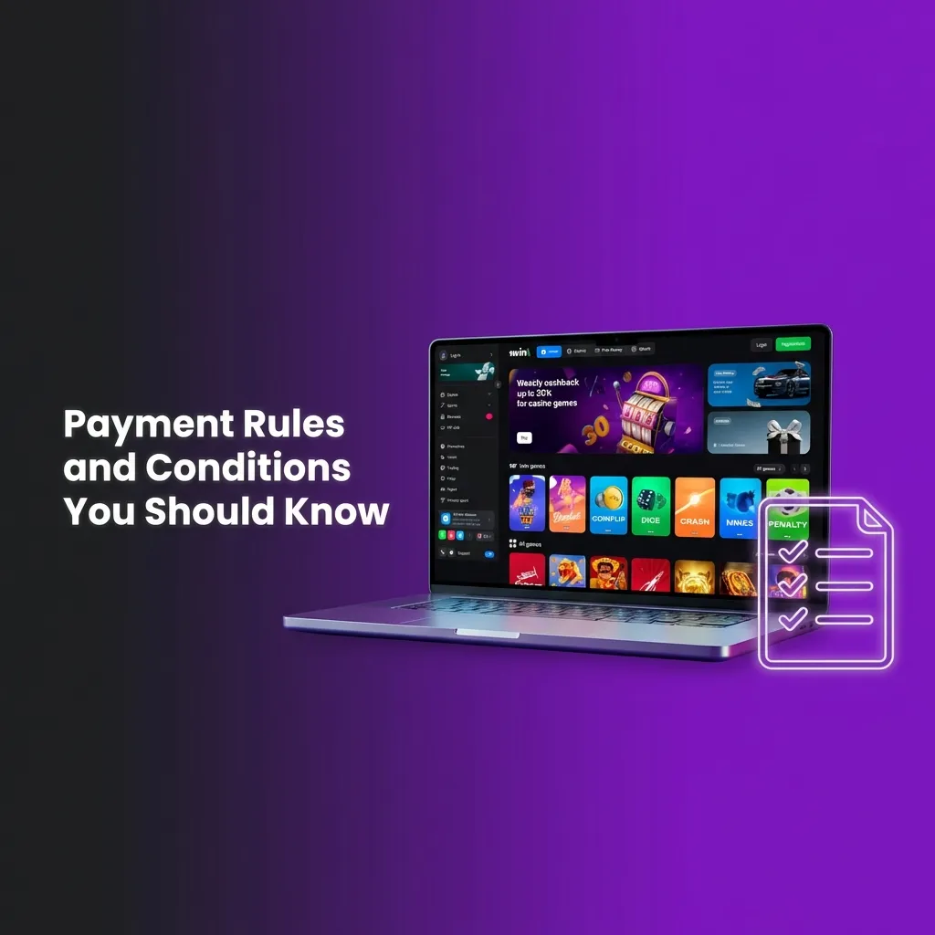 Payment rules overview showing identity verification, withdrawal methods, and wagering requirements for secure transactions