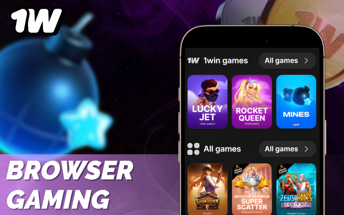 Mobile gaming interface on smartphone screen showing instant browser-based access without app download required