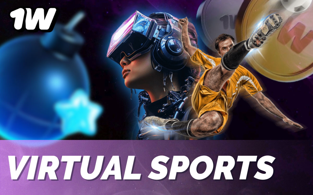 Virtual sports betting interface showing simulated football, horse racing, and motorsports with 24/7 instant results